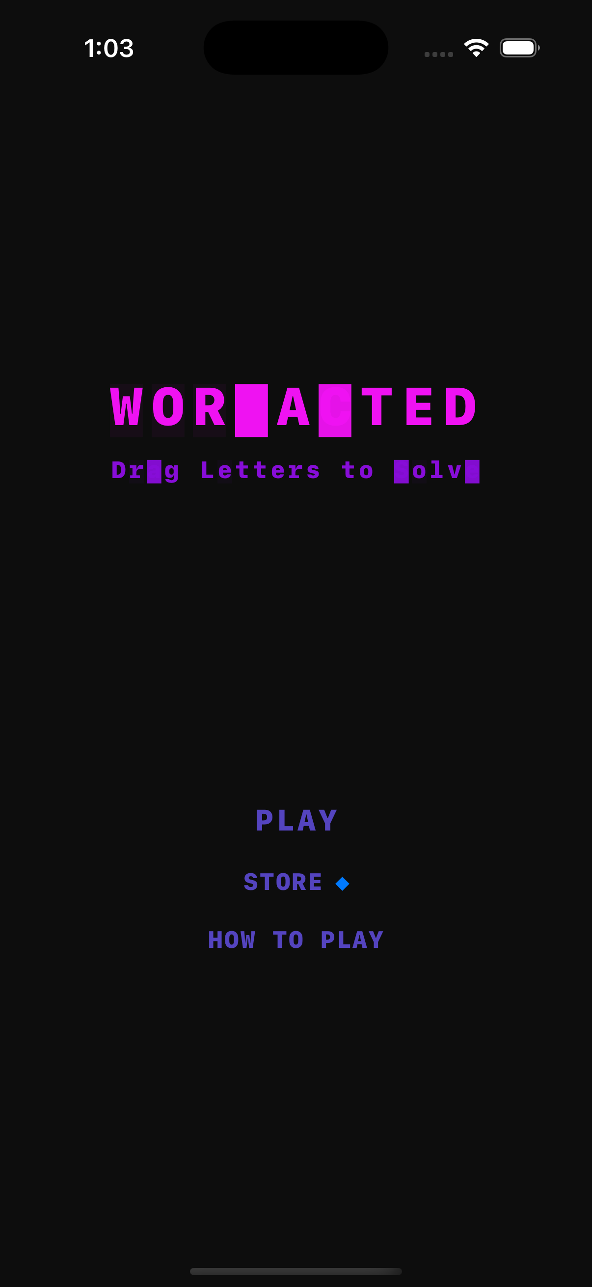 Wordacted gameplay screen 1