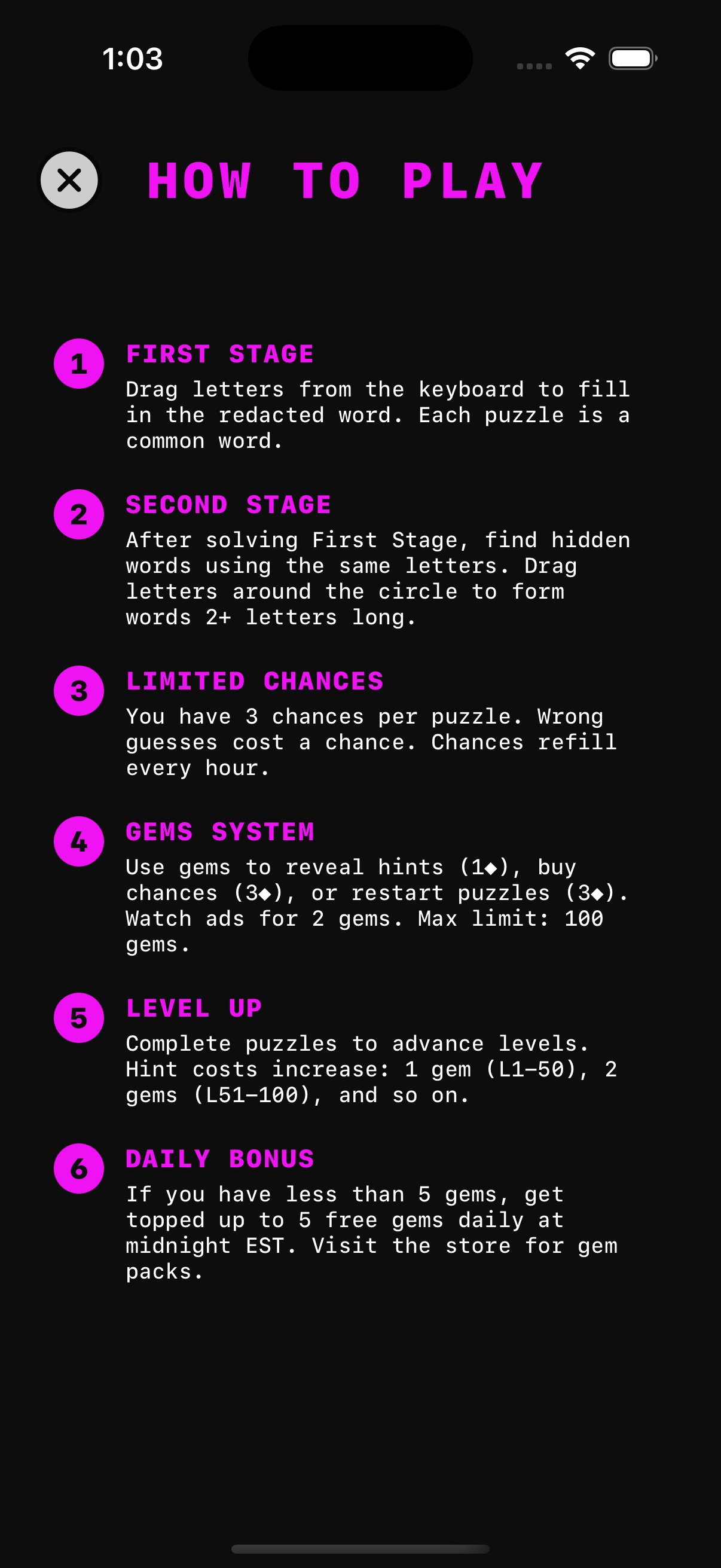 Wordacted gameplay screen 2