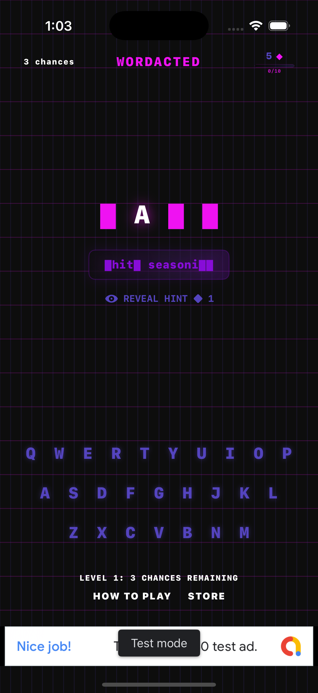 Wordacted gameplay screen 3